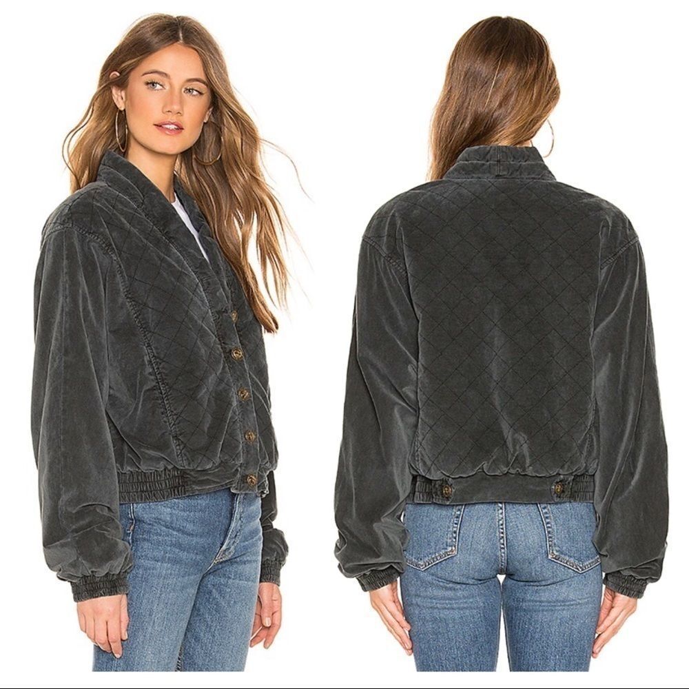 Free People Main Squeeze Bomber Jacket Quilted interior dark gray Small
